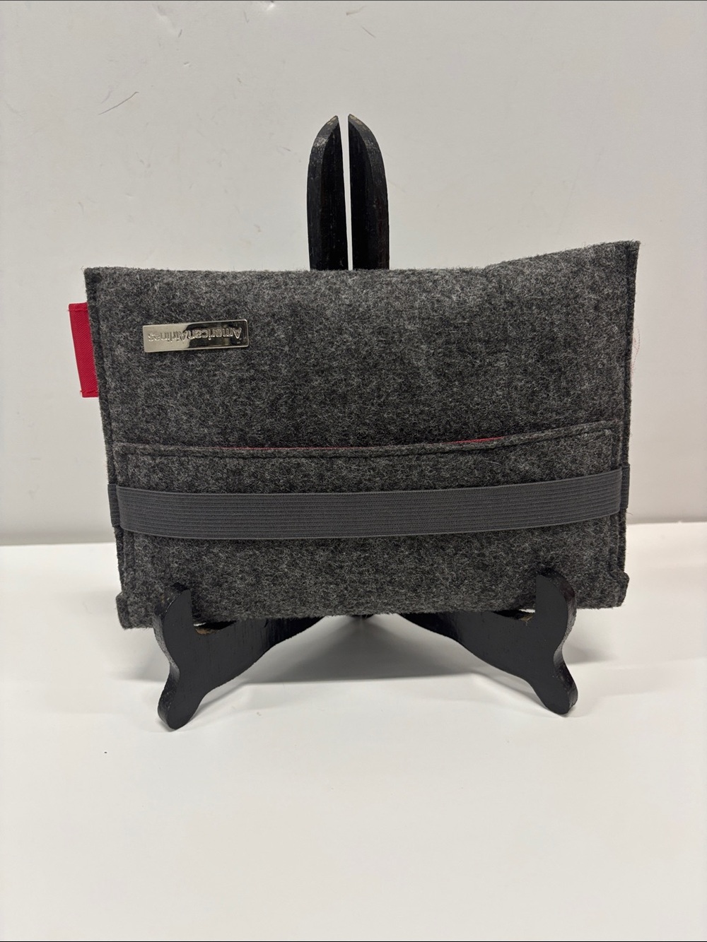 Gray Felt Toiletry Pouch with Elastic Strap - Unbranded